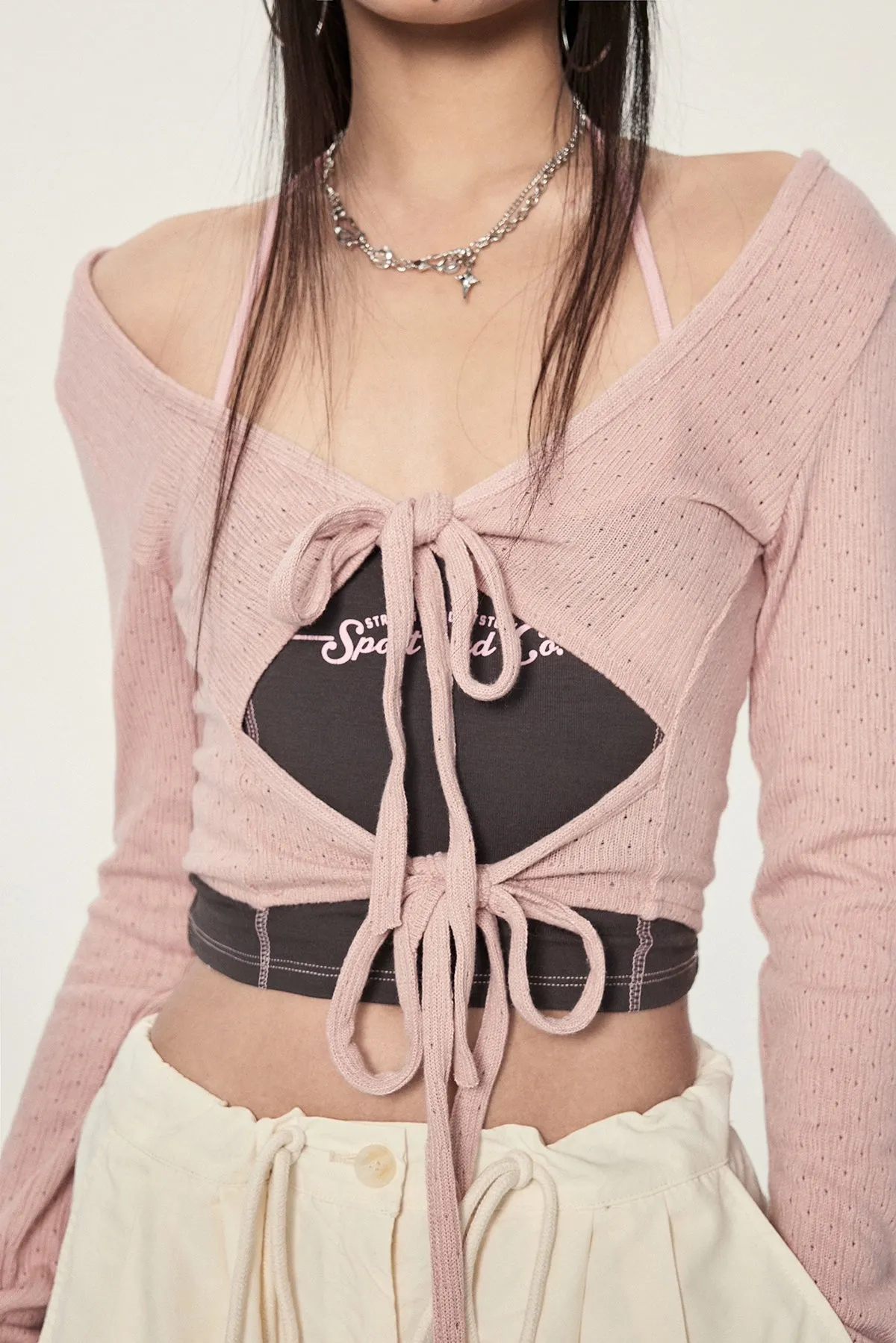 Long Sleeve Crop Top with Lace-Up Detail