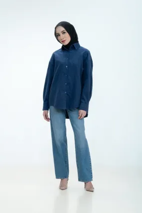 Lous Shirt - Navy - Kemeja Wanita Bahan Corduroy Warna Navy - TP1380610