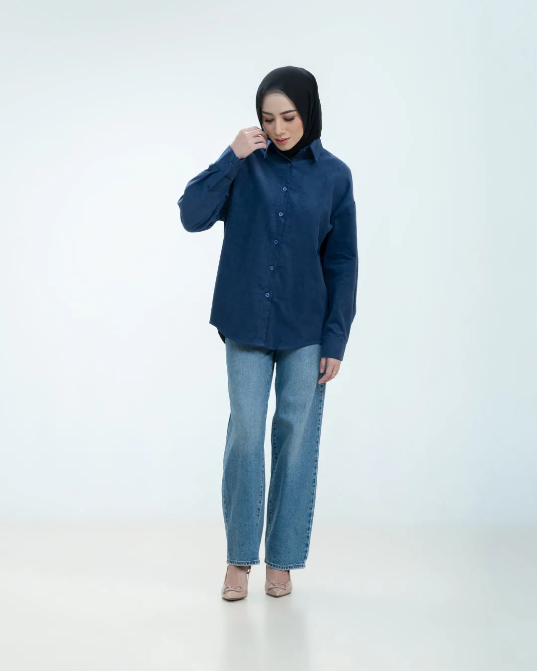 Lous Shirt - Navy - Kemeja Wanita Bahan Corduroy Warna Navy - TP1380610