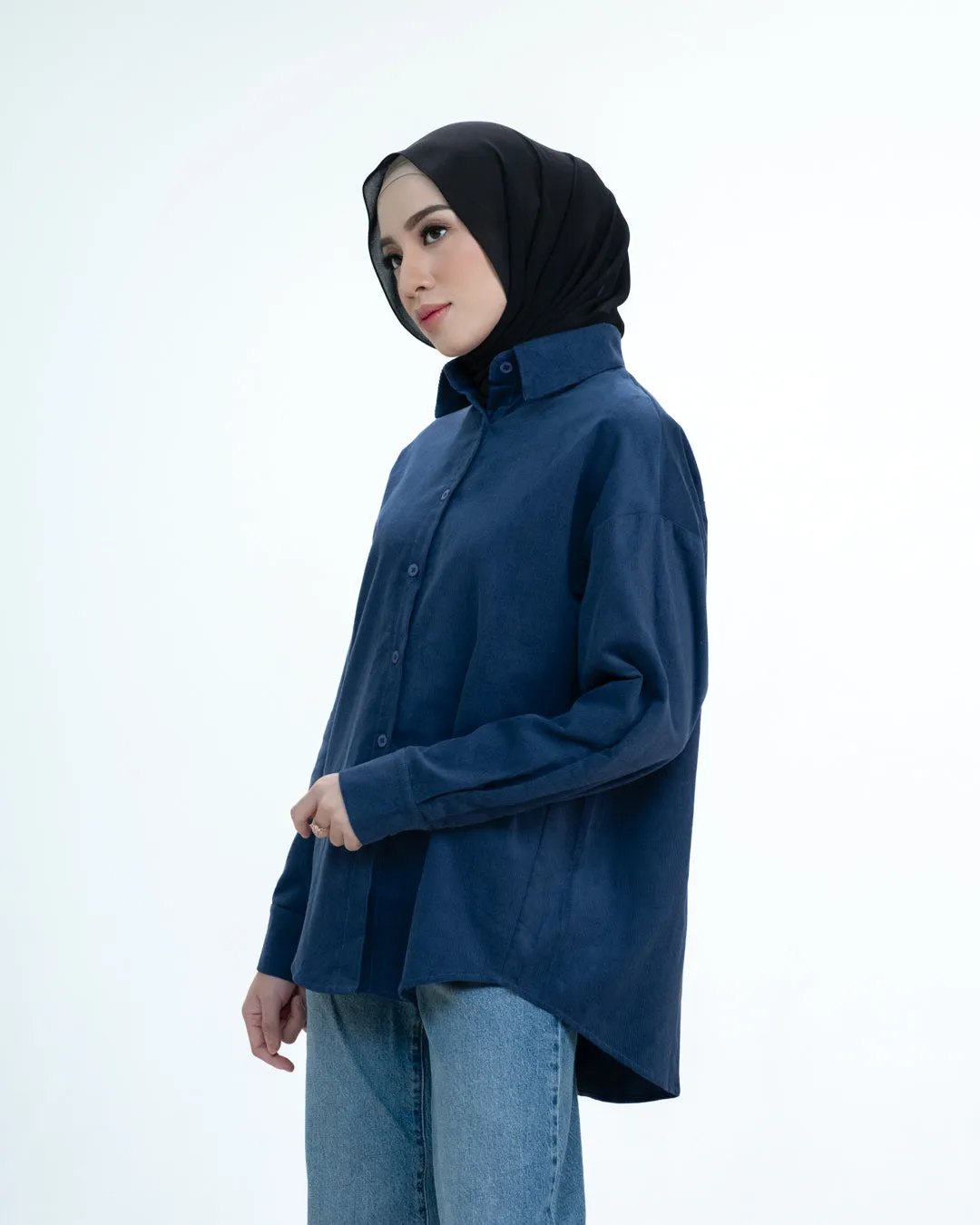 Lous Shirt - Navy - Kemeja Wanita Bahan Corduroy Warna Navy - TP1380610