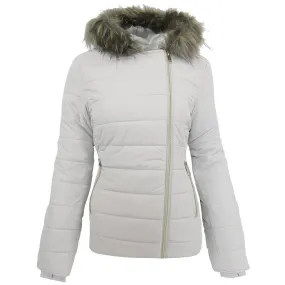 Maralyn & Me Juniors' Asymmetrical Zip Puffer Jacket Ivory S