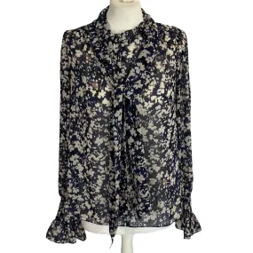 Me&Em Cobalt & Vanilla Print Chiffon Blouse S