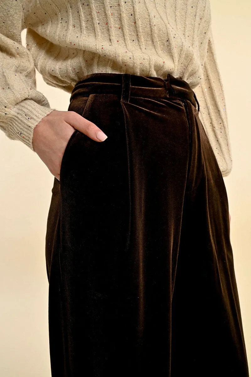 Molly Bracken Flowy Velvet Wide Leg Trousers