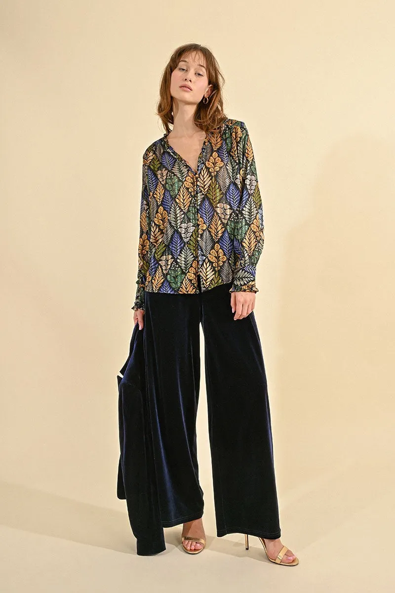 Molly Bracken Flowy Velvet Wide Leg Trousers