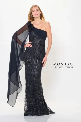 MON CHERI M920 ONE SHOULDER BEADED SEQUIN GOWN