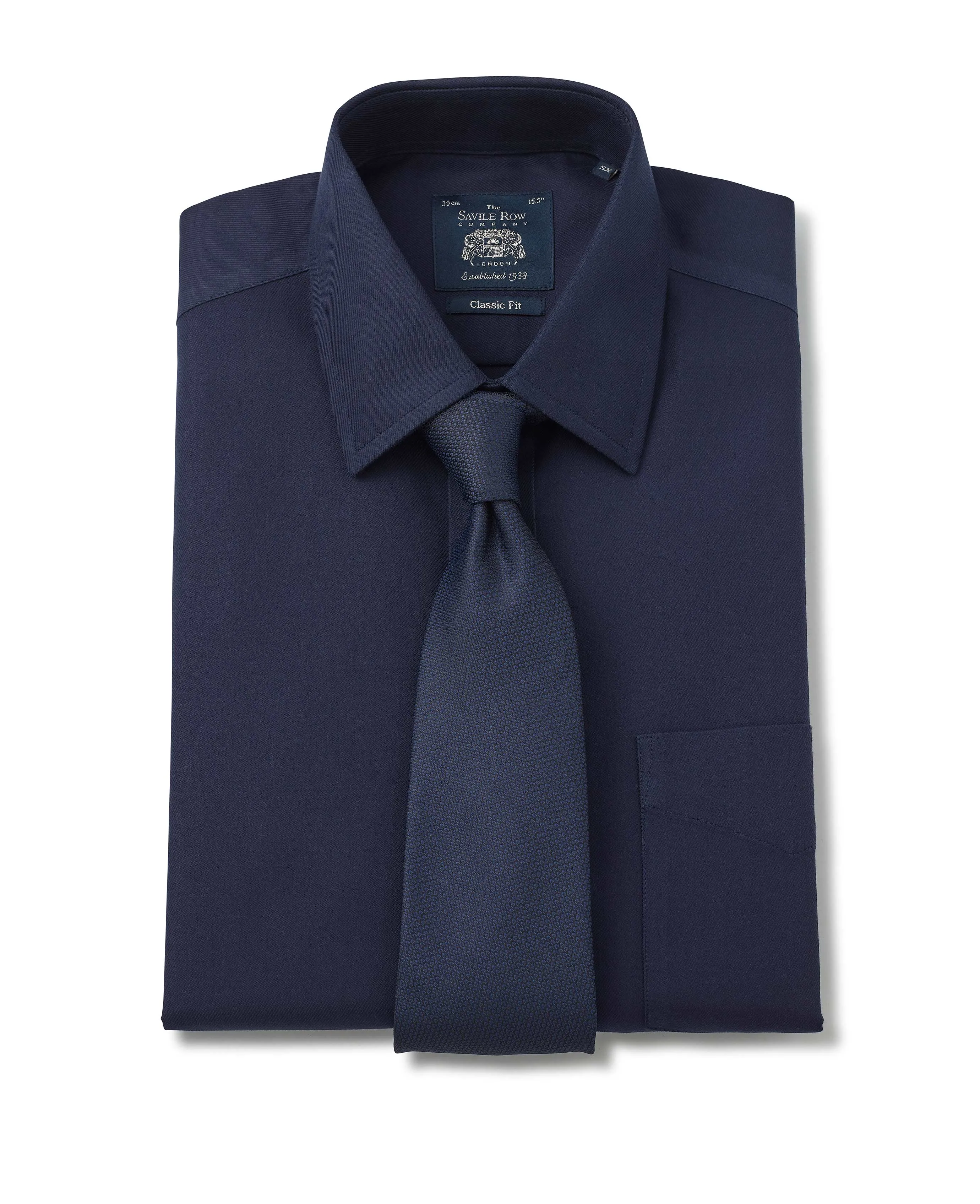 Navy Fine Twill Classic Fit Non-Iron Formal Shirt - Single Cuff