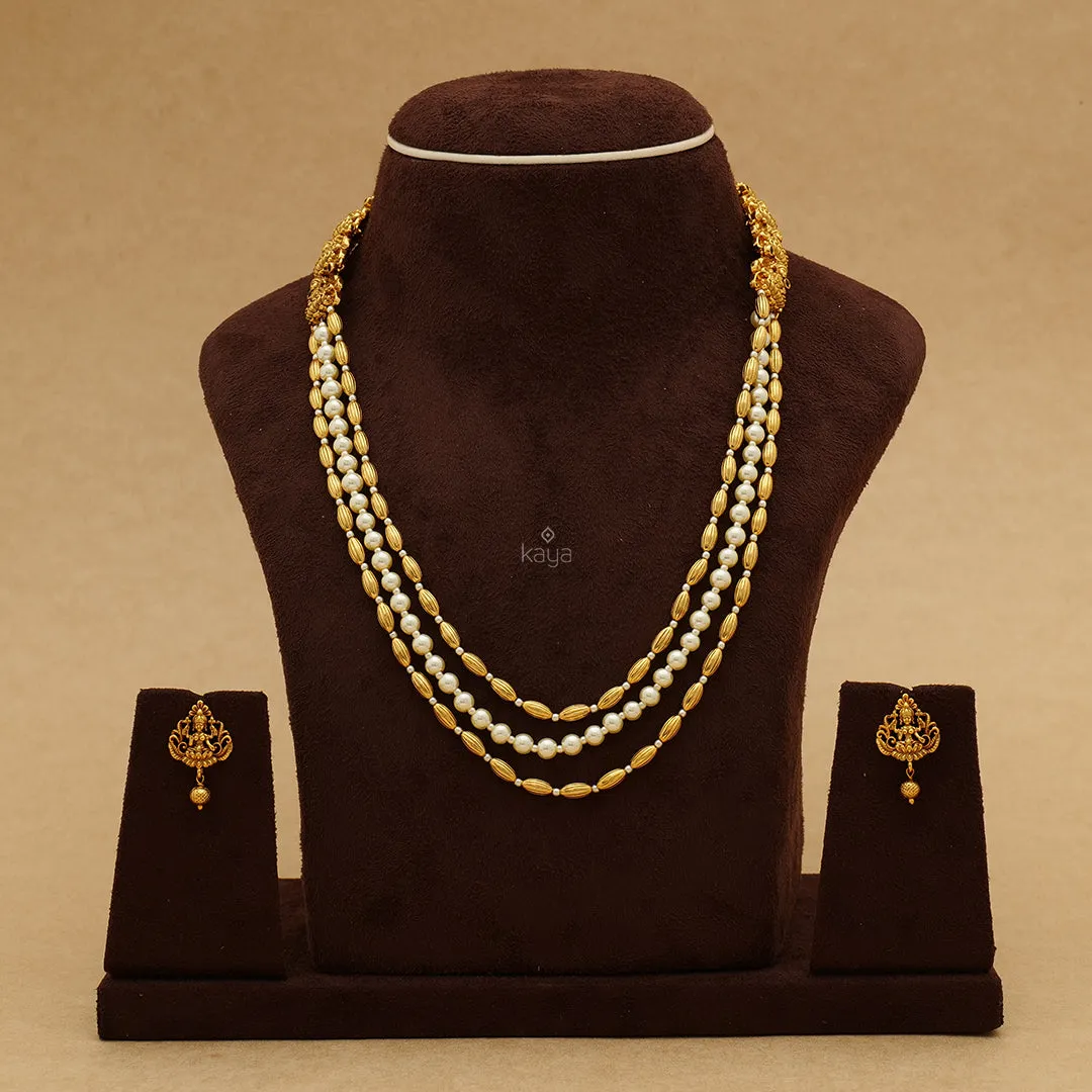 NV100893 Pearl layered Lakshmi Necklace with Earring