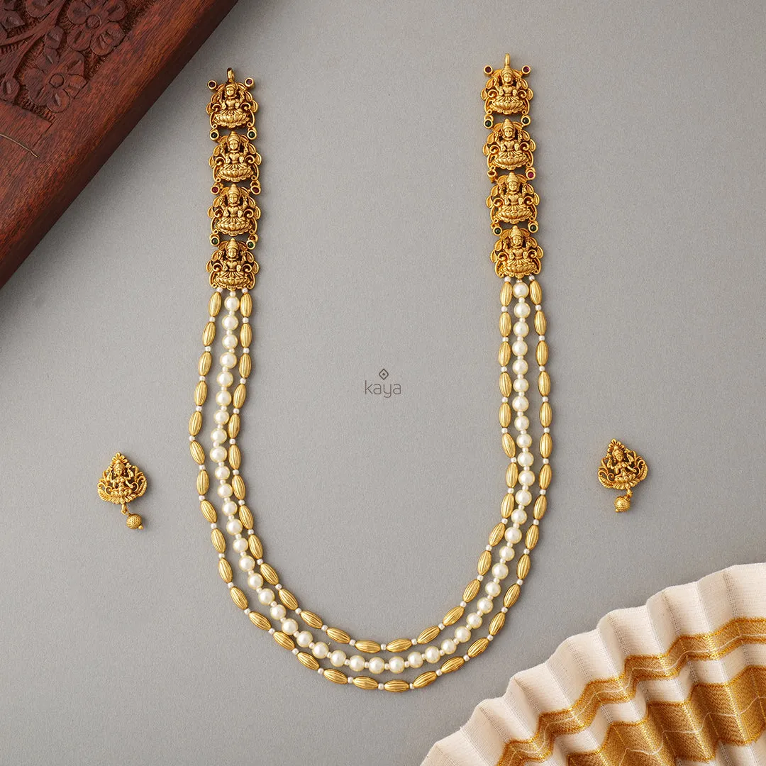 NV100893 Pearl layered Lakshmi Necklace with Earring