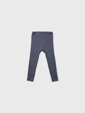 organic merino wool and silk kids leggings - navy/natural stripe