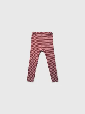 organic merino wool and silk kids leggings - red/natural stripe