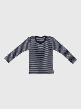 organic merino wool and silk kids shirt - navy/natural stripe