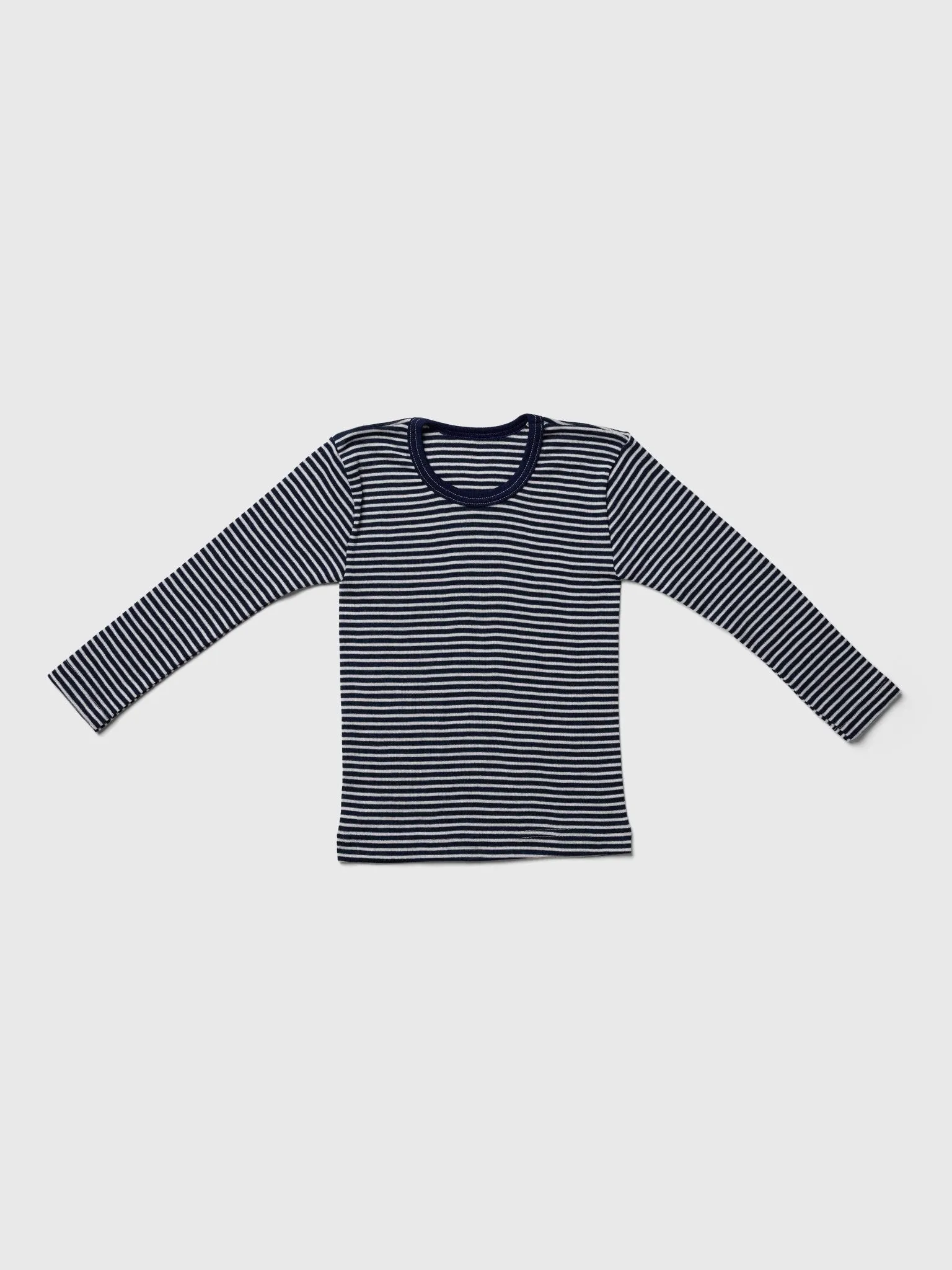 organic merino wool and silk kids shirt - navy/natural stripe