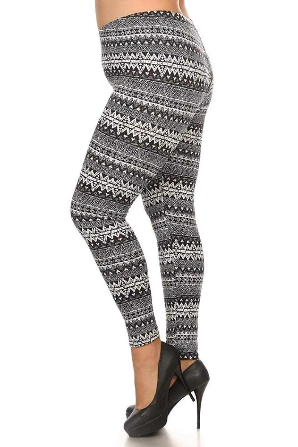 Plus Size Chevron Pattern Fleece Lined Leggings Womens