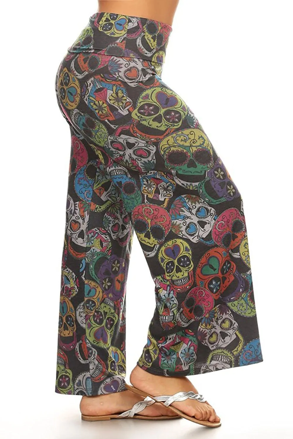 Plus Size Sugar Skull Wide Leg Relaxed Palazzo Pants U.S.A