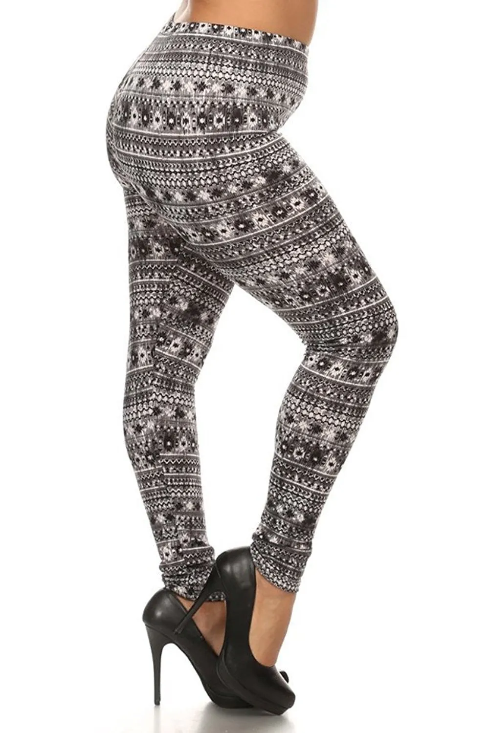 Plus Size Tribal Pattern Fleece Lined Leggings Womens