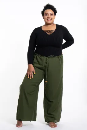 Plus Size Women's Thai Harem Double Layers Palazzo Pants in Solid Green