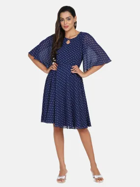 Polka Dot Flare Dress - Royal Blue