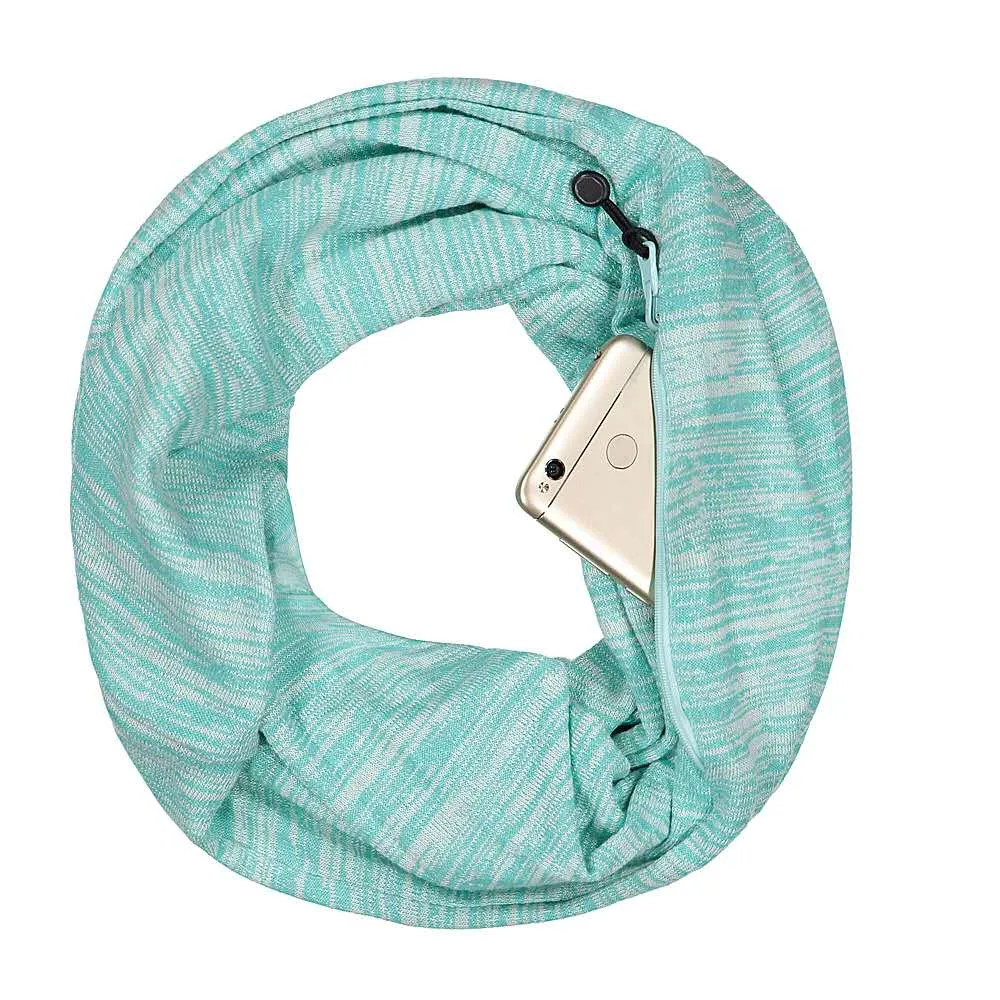 Pop Fashion Travel-in-Style Hidden Pocket Scarf - Lightweight Heathered Infinity Scarves with Zipper Pockets