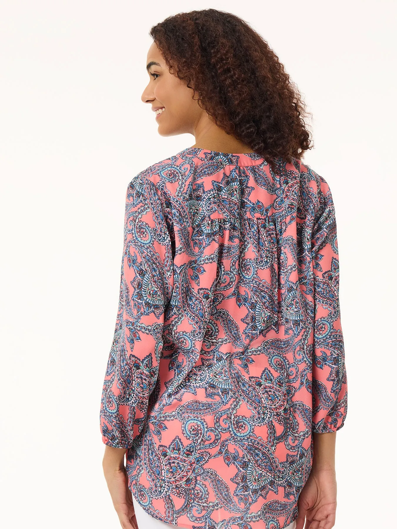 Printed V-Neck Pleated Kelly Blouse