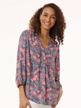 Printed V-Neck Pleated Kelly Blouse