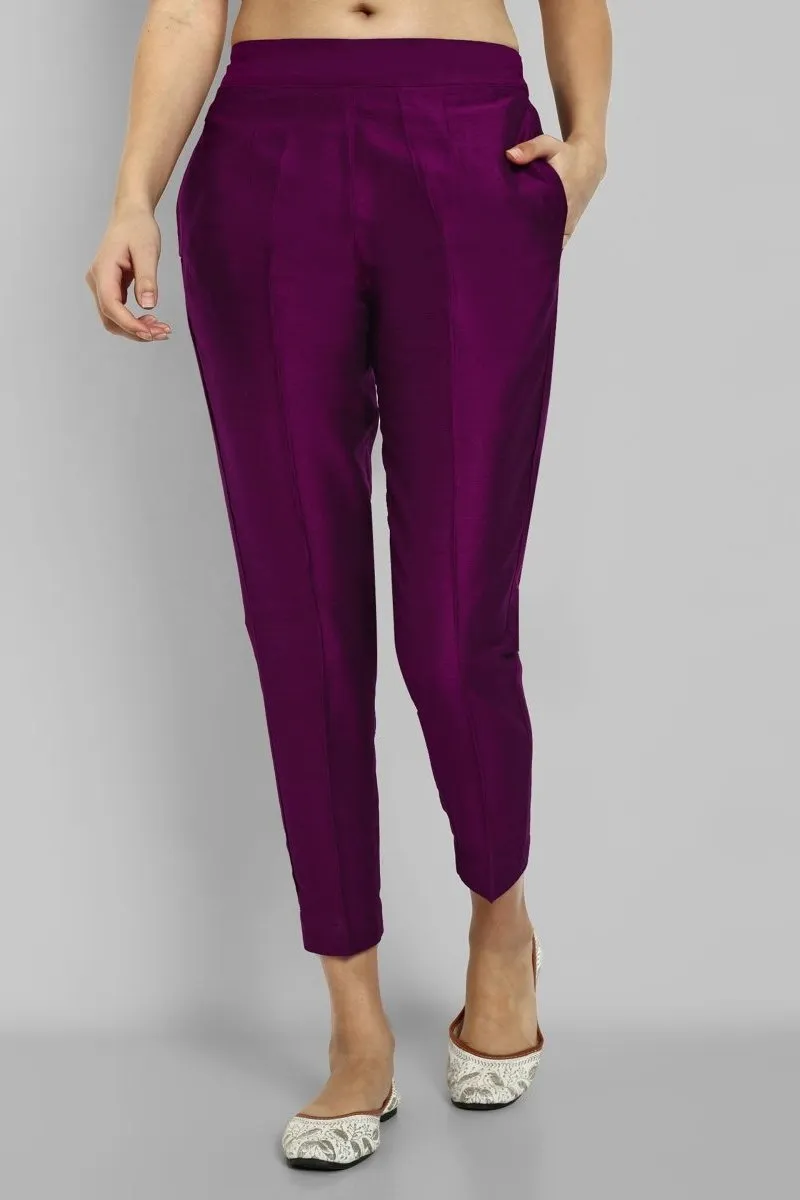 Purple Cotton Silk Pants with Pockets