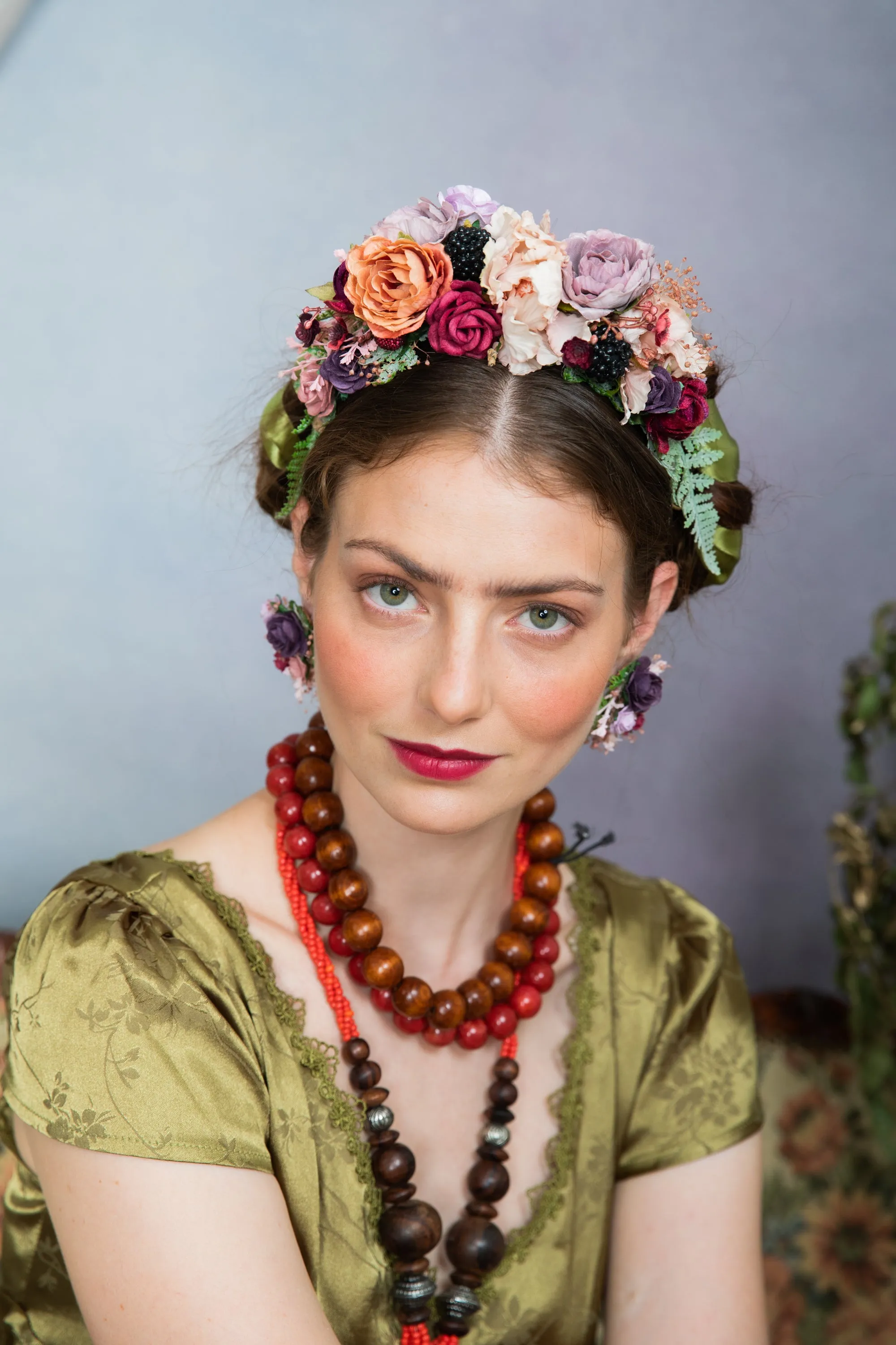 Purple flower earrings and ring