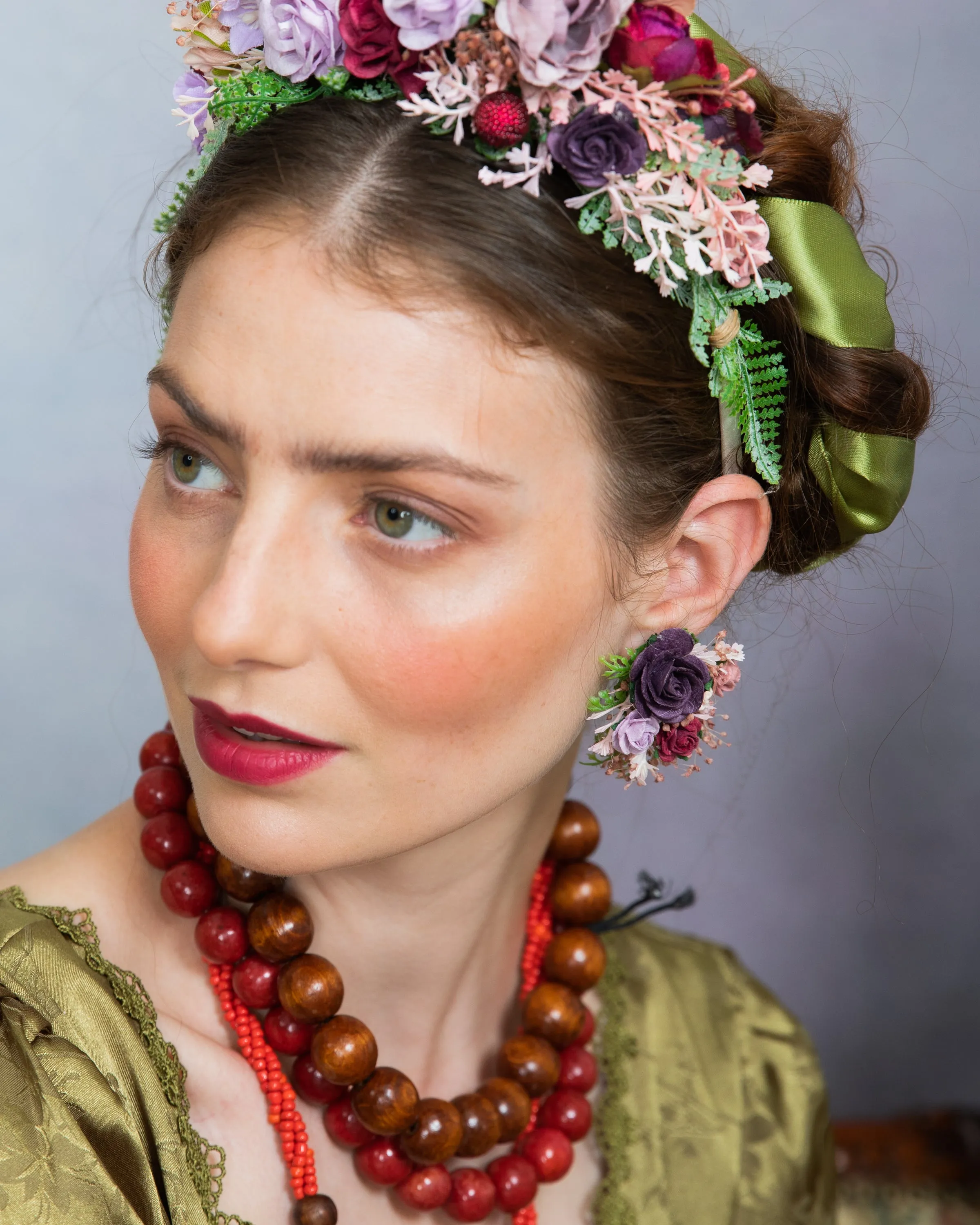 Purple flower earrings and ring