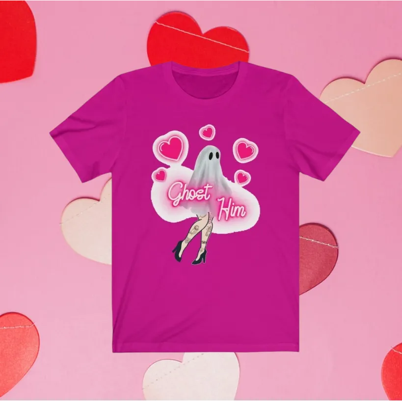 "Ghost Him" Sexy Legs And Pink Hearts Tee - Unisex Shirt