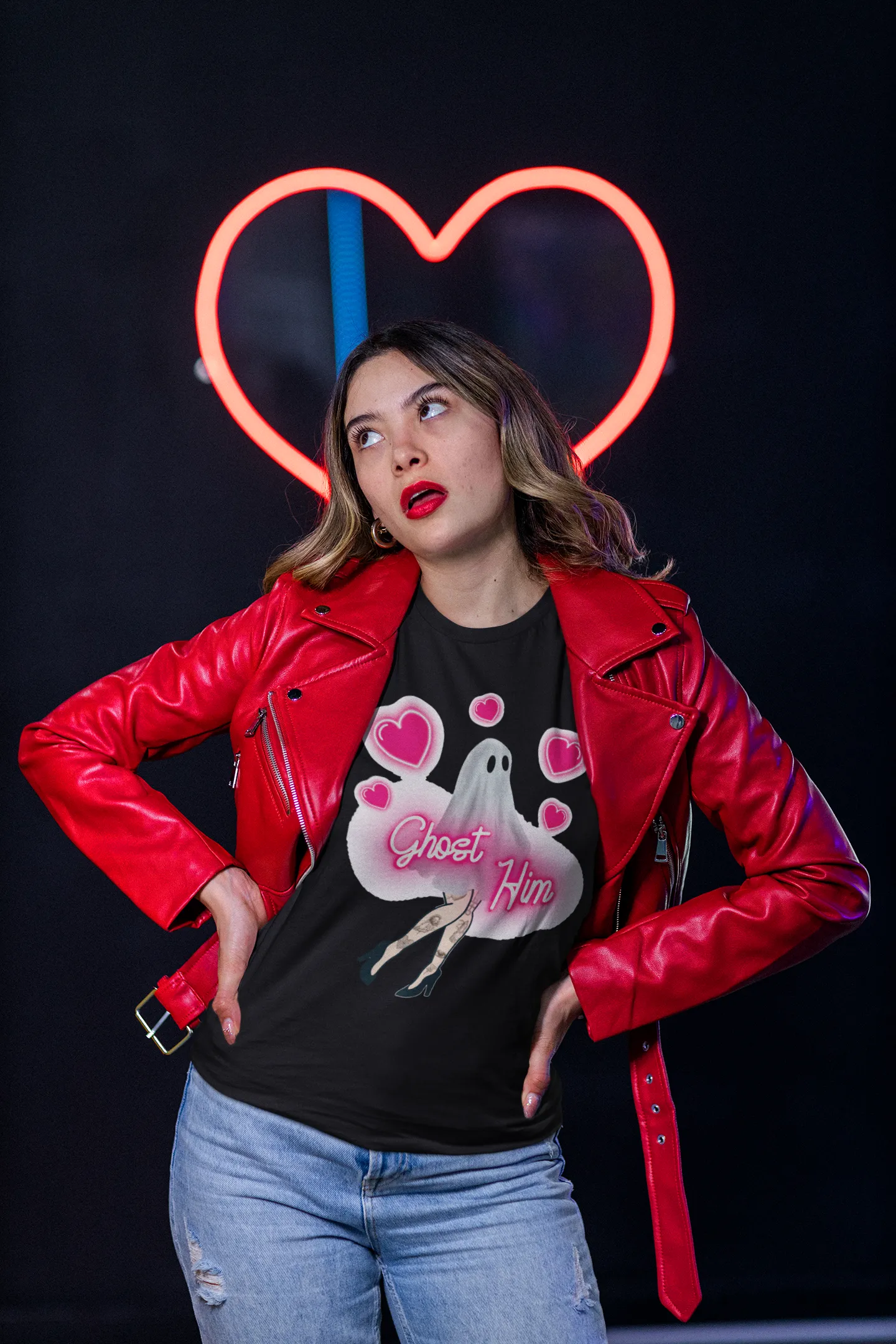 "Ghost Him" Sexy Legs And Pink Hearts Tee - Unisex Shirt