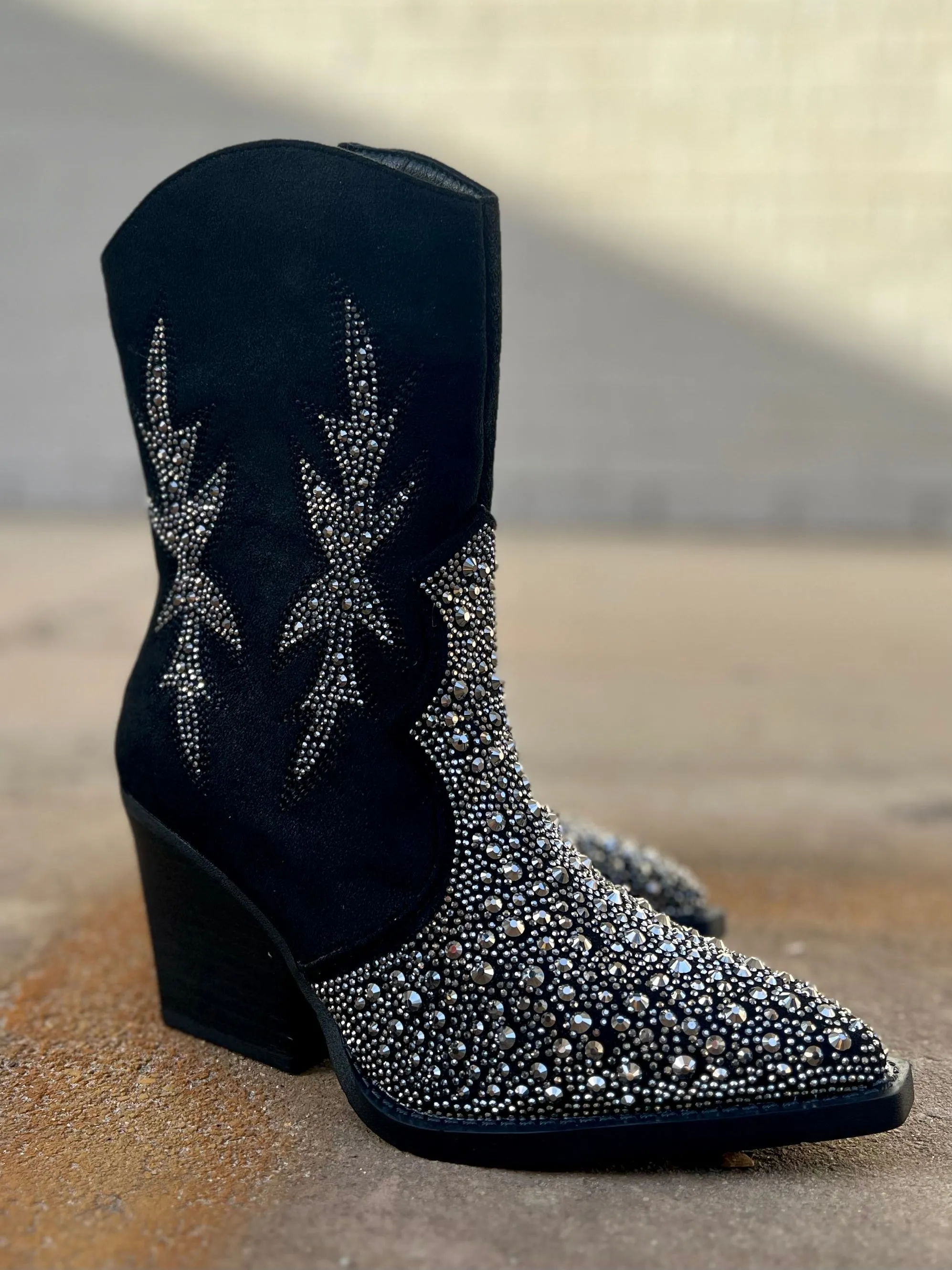 "Lux" Black Rhinestone Booties*