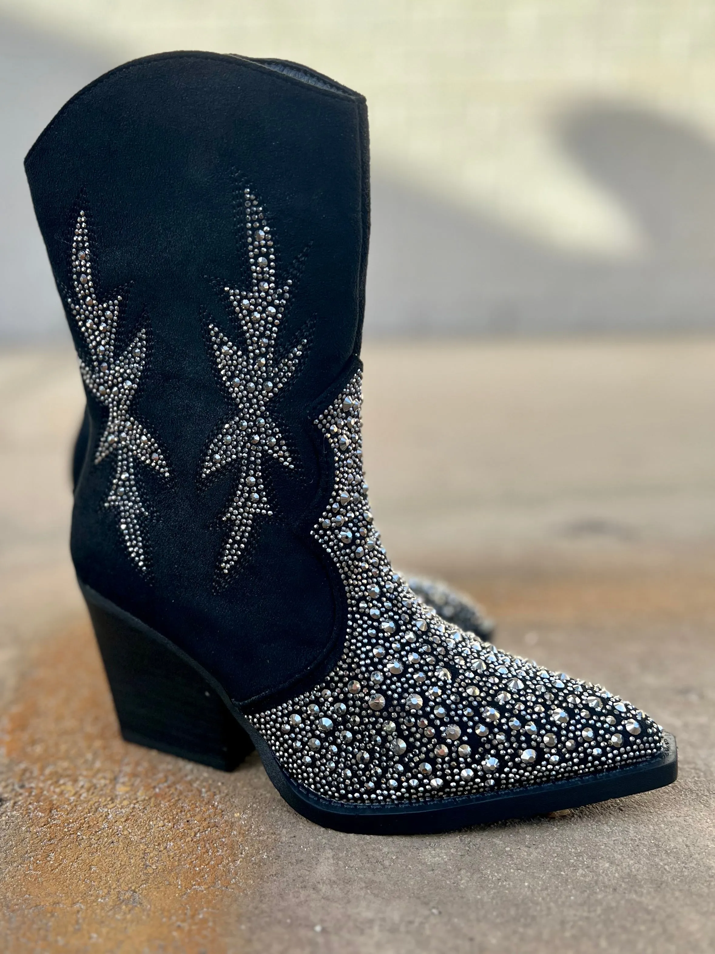 "Lux" Black Rhinestone Booties*