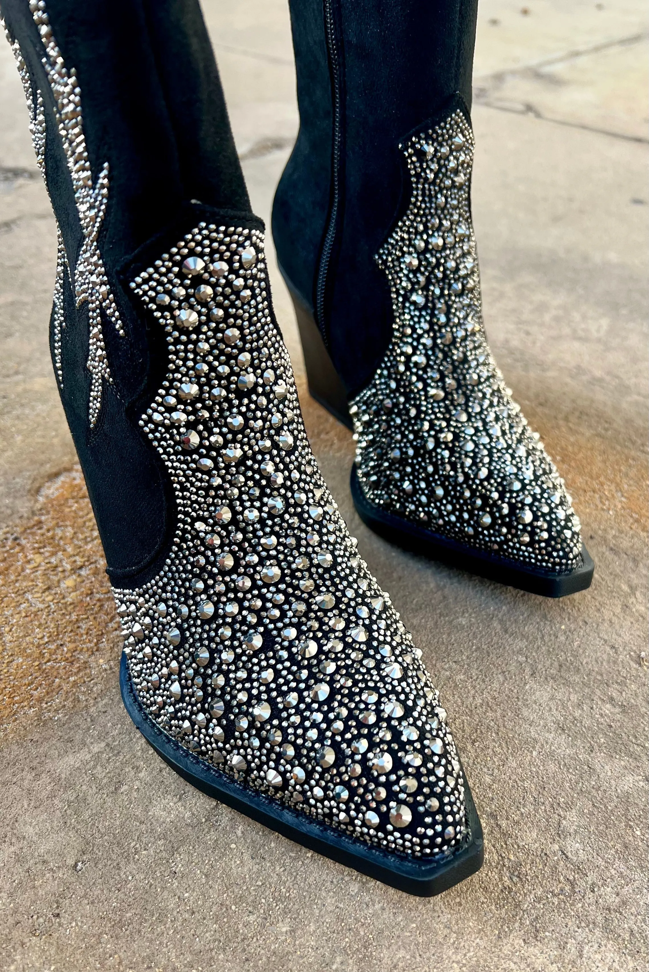 "Lux" Black Rhinestone Booties*