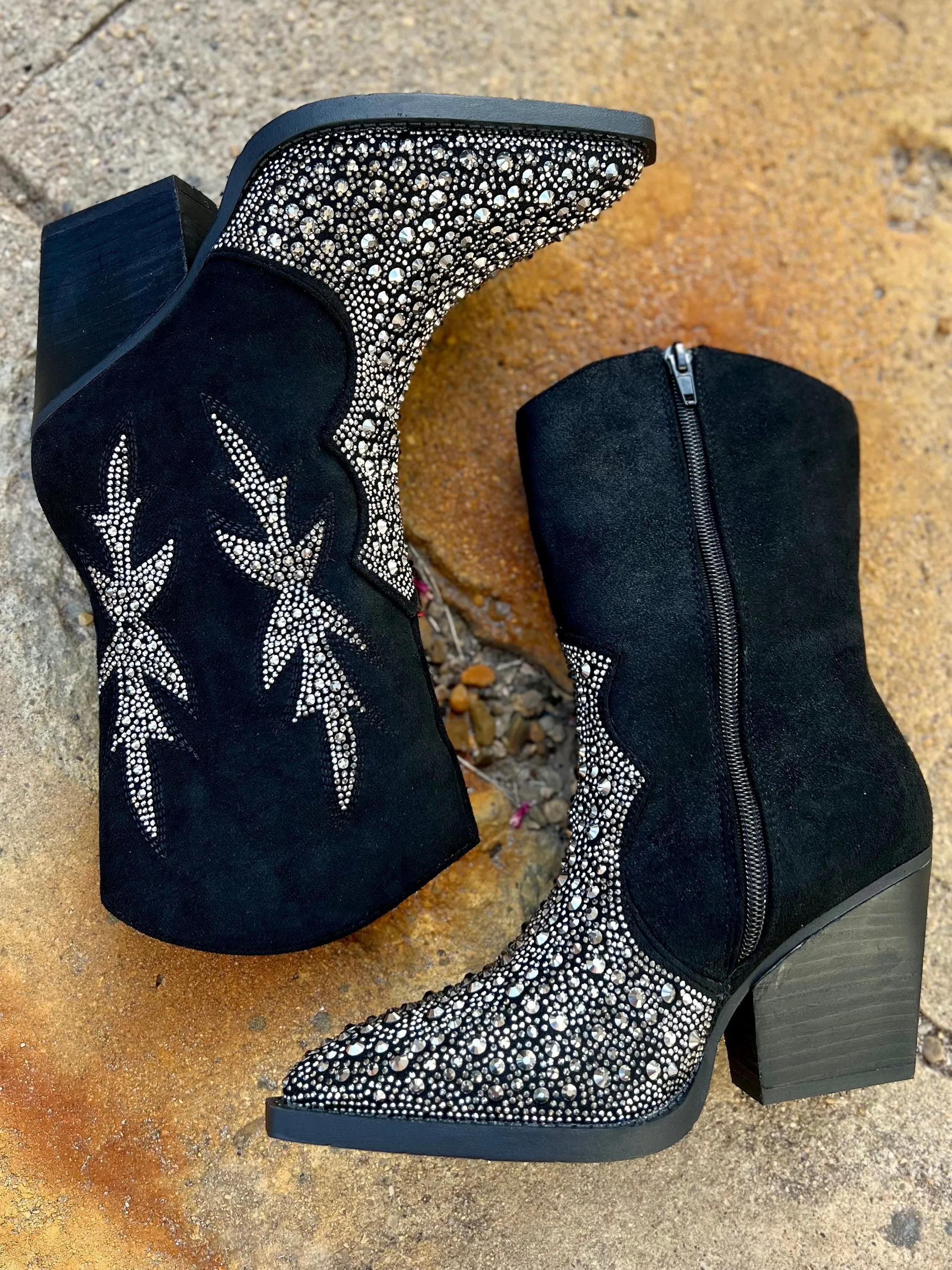 "Lux" Black Rhinestone Booties*