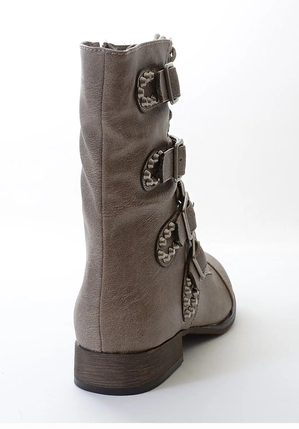 Rocker Chic Studded Buckle Lace-up Biker Bootie