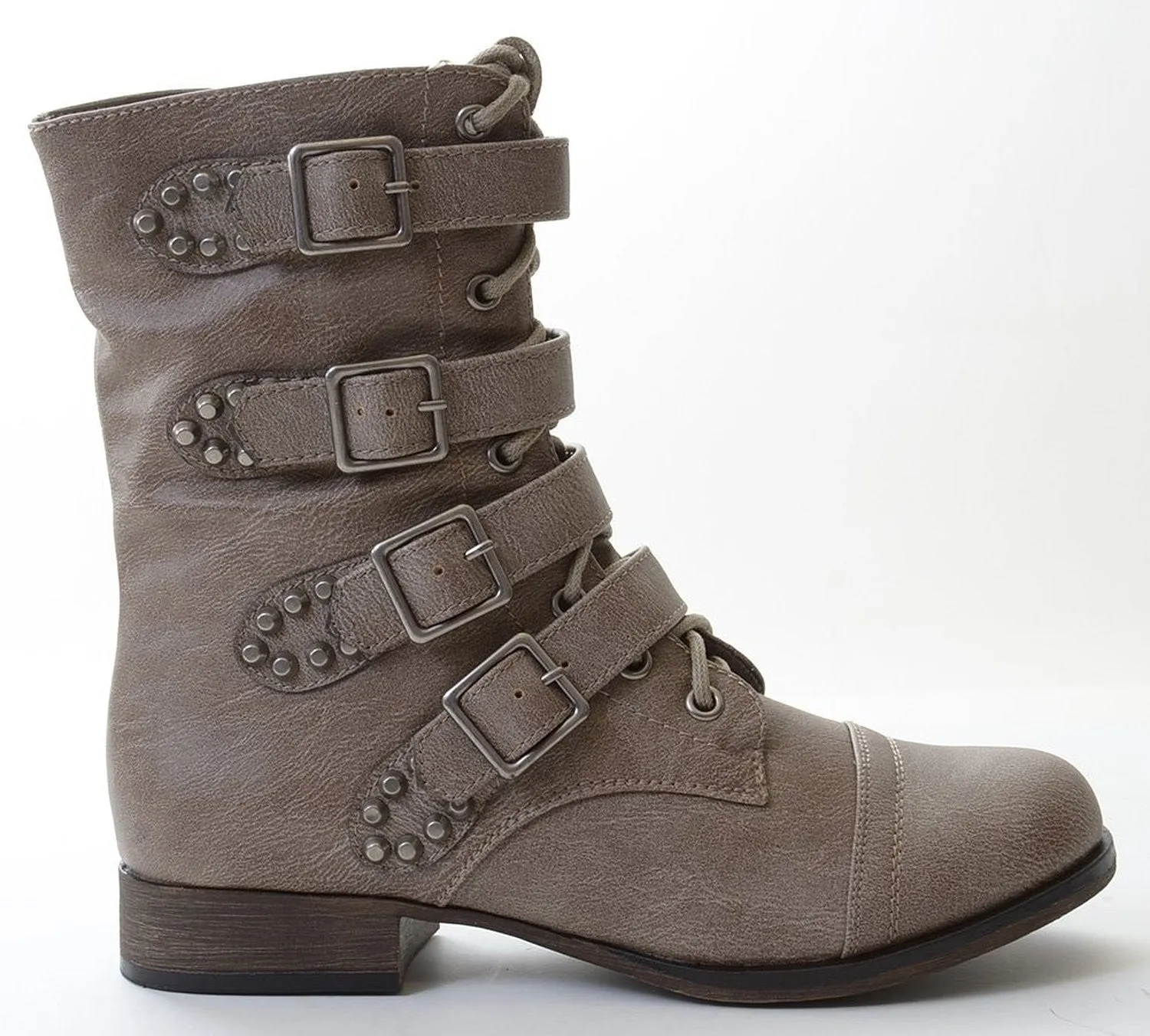 Rocker Chic Studded Buckle Lace-up Biker Bootie