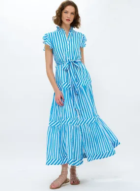 Ruffle Collar Button Maxi - Playa Blue