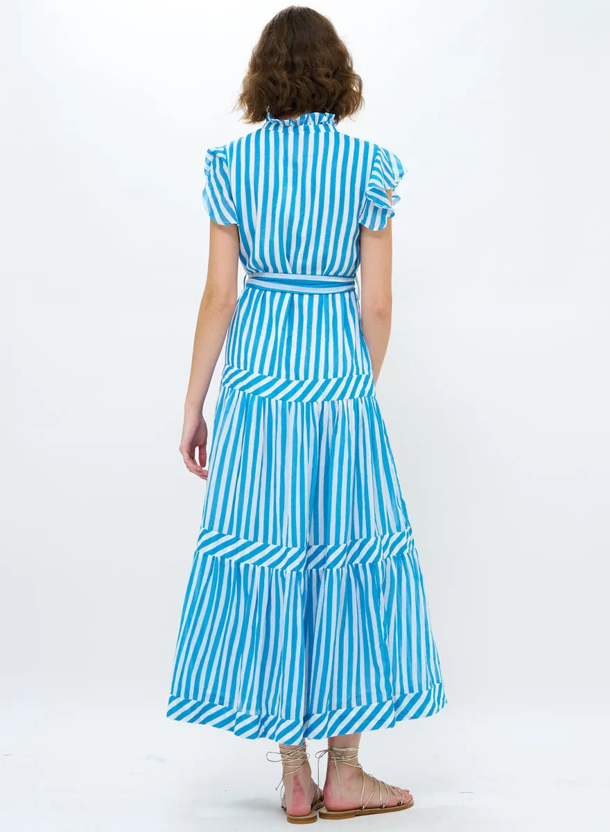 Ruffle Collar Button Maxi - Playa Blue