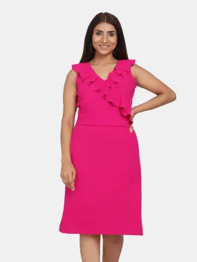 Ruffle Neckline Evening Formal Dress - Fuchsia