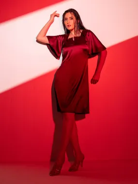 Satin Stretch A line Party Dress - Wine