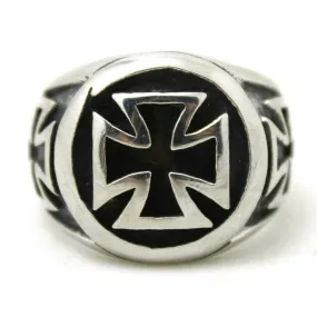 Stainless Steel Iron Cross Round Ring