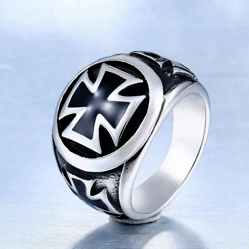 Stainless Steel Iron Cross Round Ring