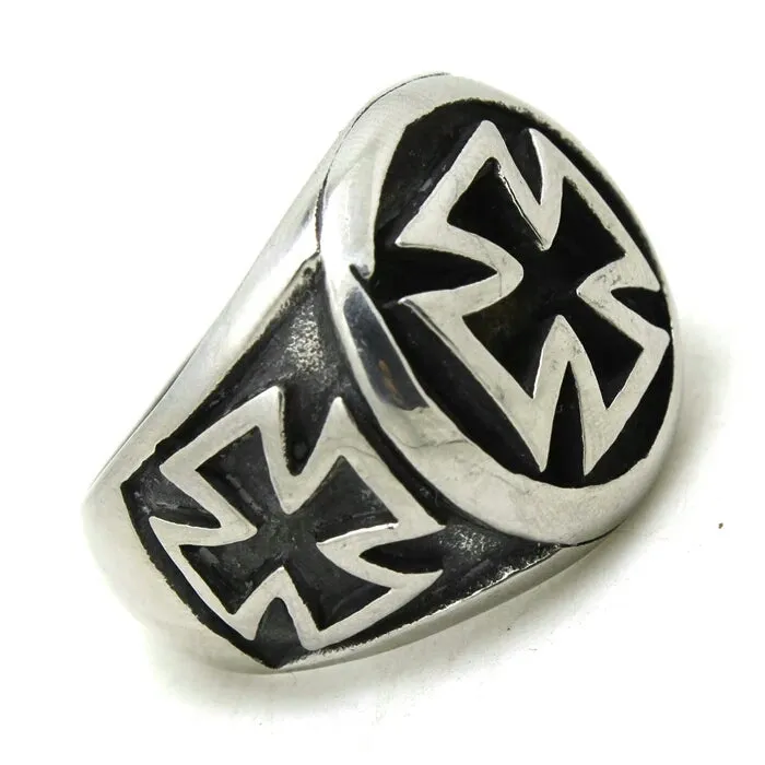 Stainless Steel Iron Cross Round Ring