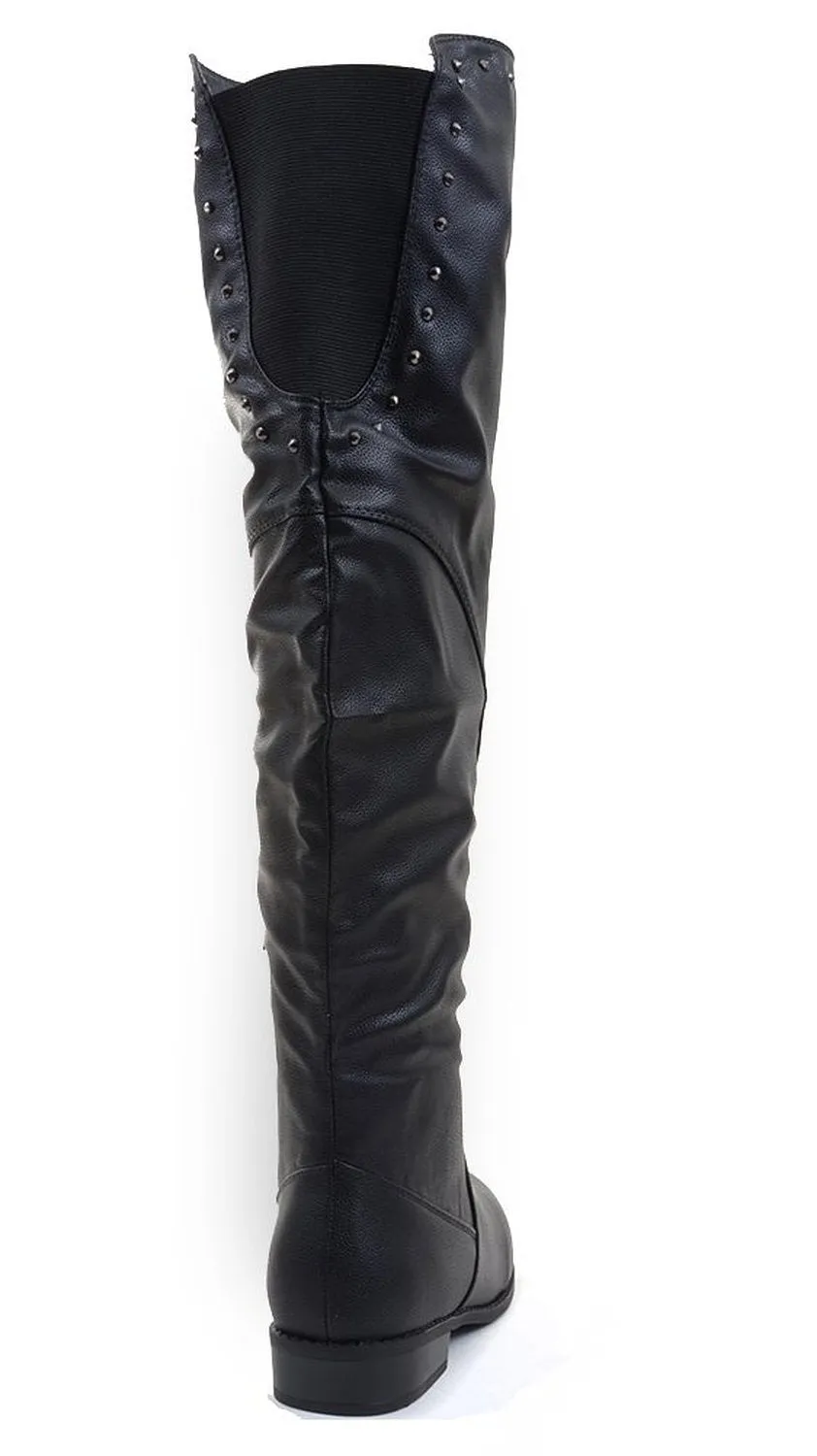 Studded Over the Knee Slouchy Round Toe Riding Vegan Boot