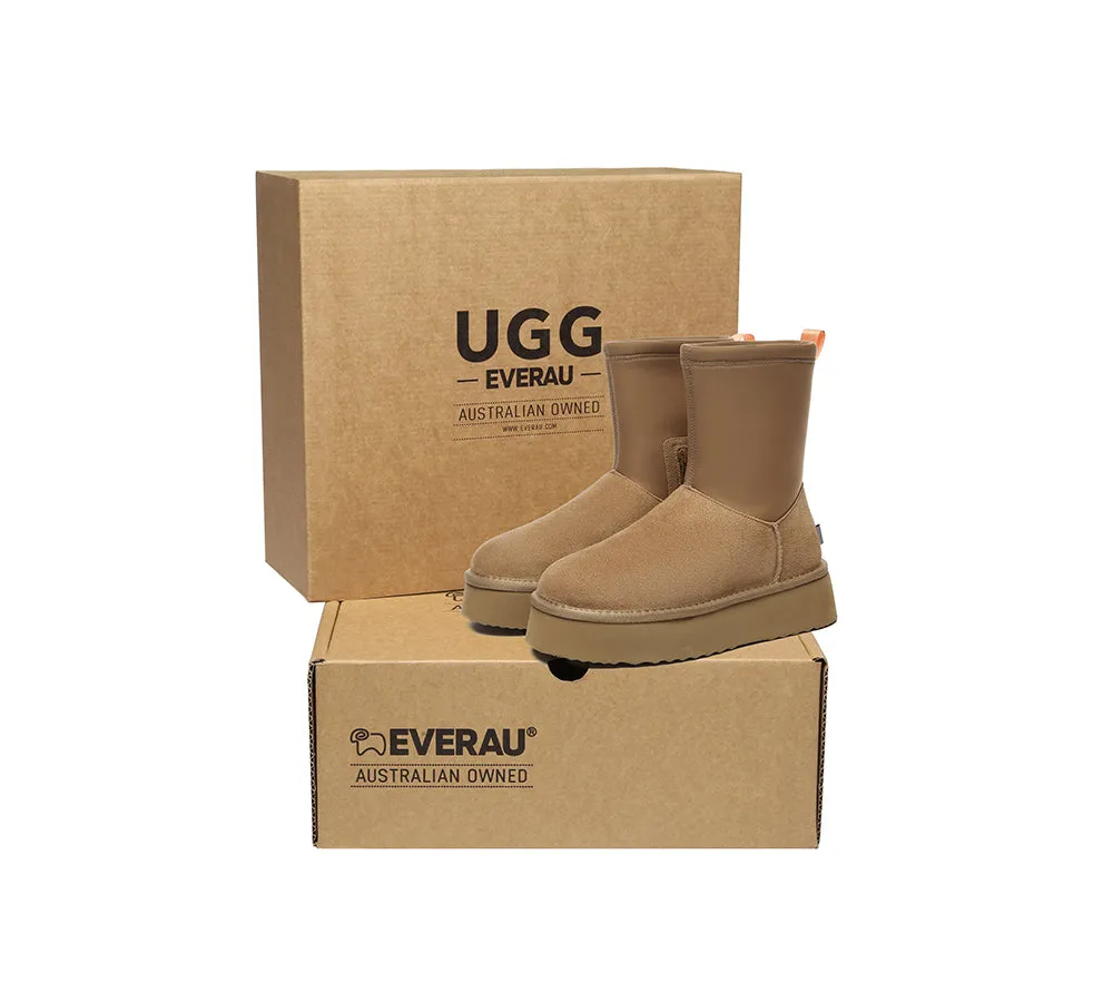 UGG Platform Boots Women Sheepskin Wool Zipper Decor Stretchy Mid Calf Ethel