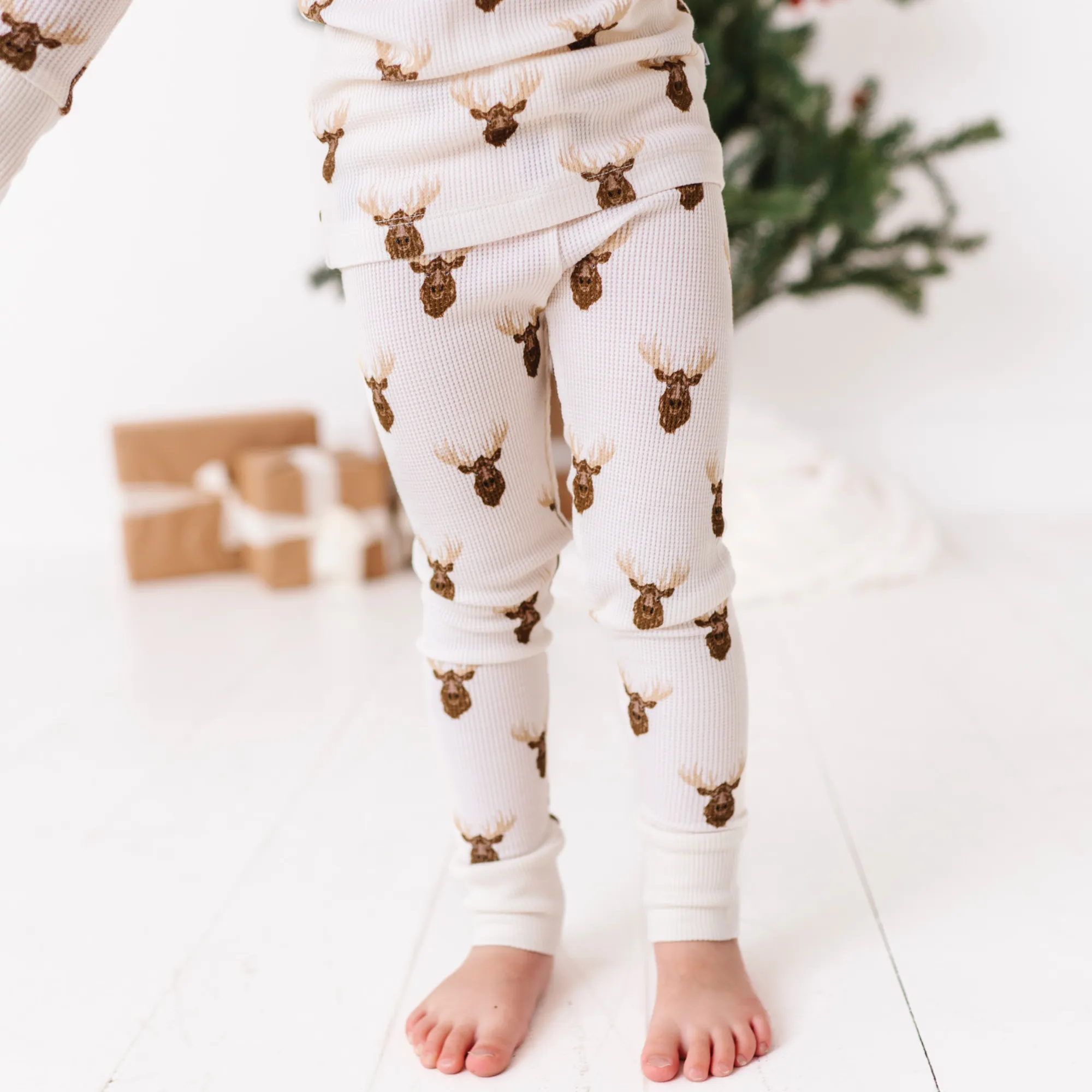 Waffley Cute Moose Waffle Knit Kids Pajamas