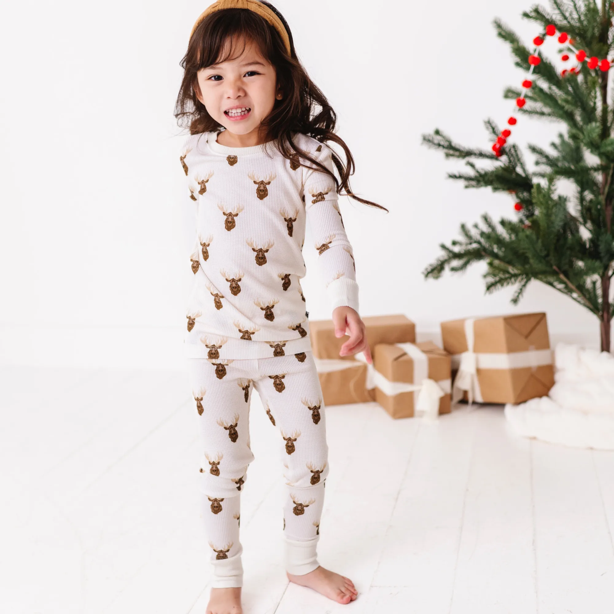 Waffley Cute Moose Waffle Knit Kids Pajamas