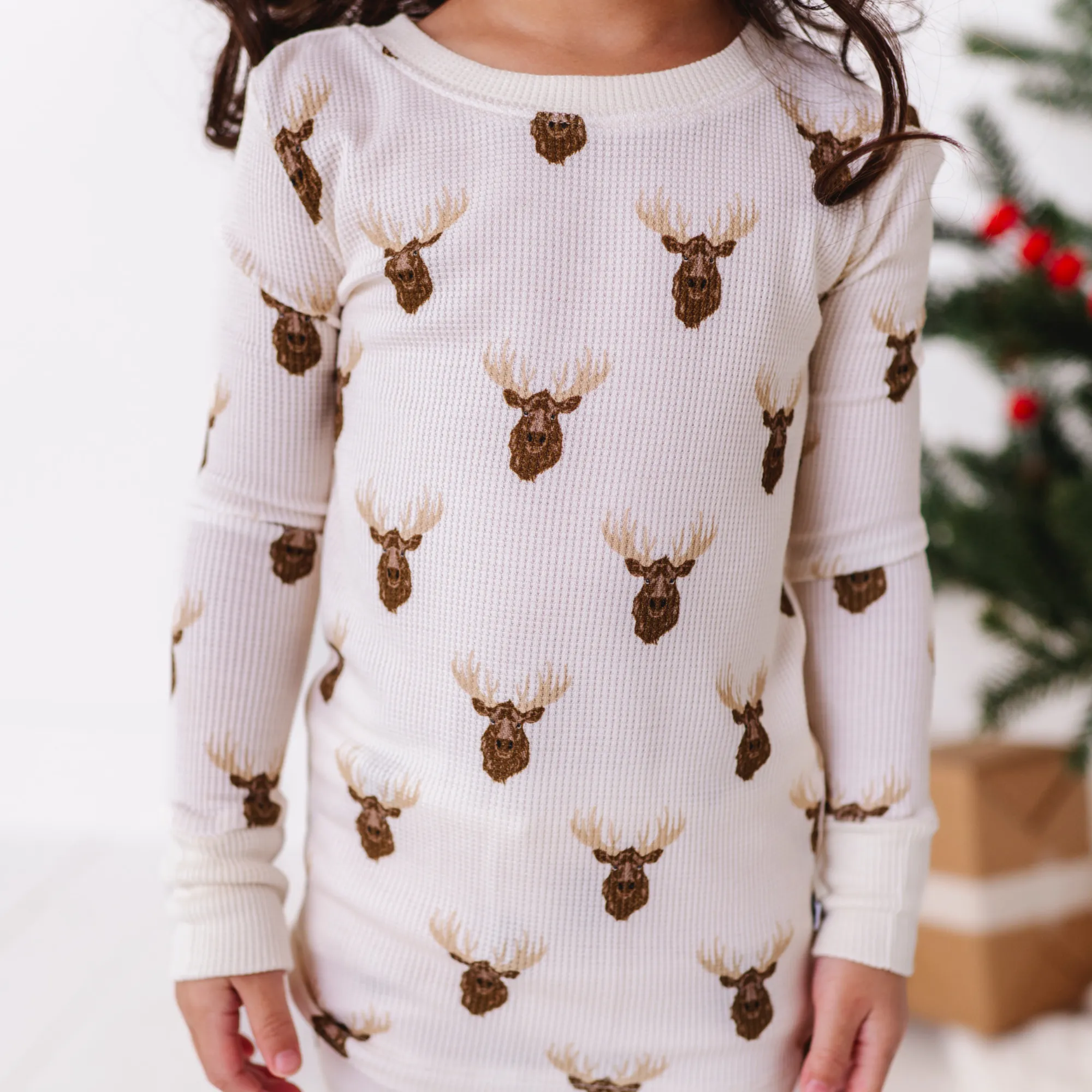 Waffley Cute Moose Waffle Knit Kids Pajamas