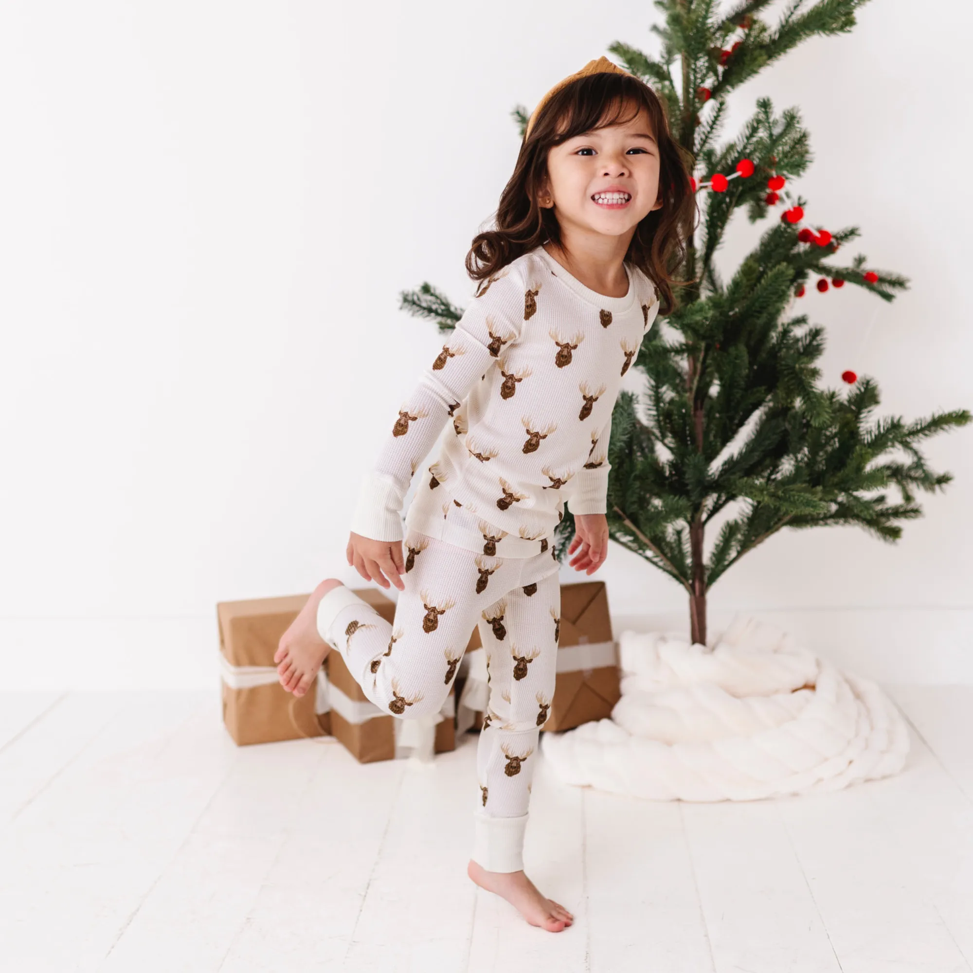 Waffley Cute Moose Waffle Knit Kids Pajamas