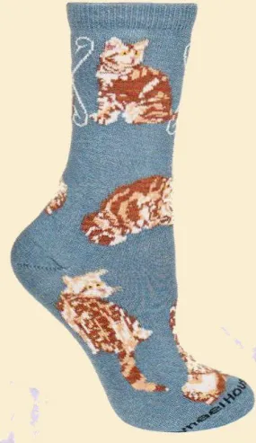 Wheel House Designs Orange Tabby on Blue Sock