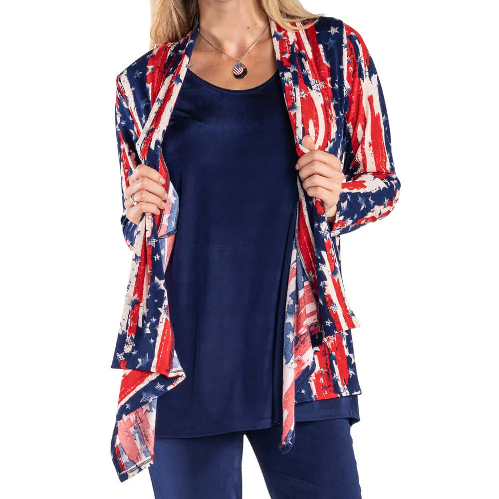 Women's Made in USA Stars and Stripes Sharkbite Cardigan